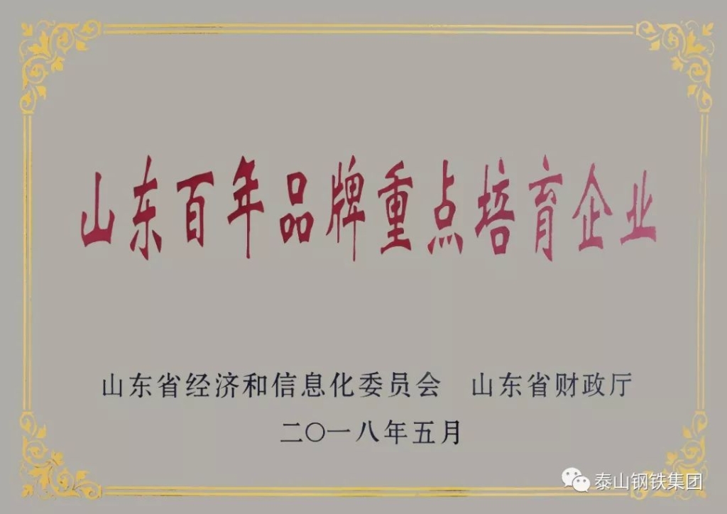 喜报|山东泰山钢铁集团公司荣获“山东百年品牌重点培育企业”殊荣
